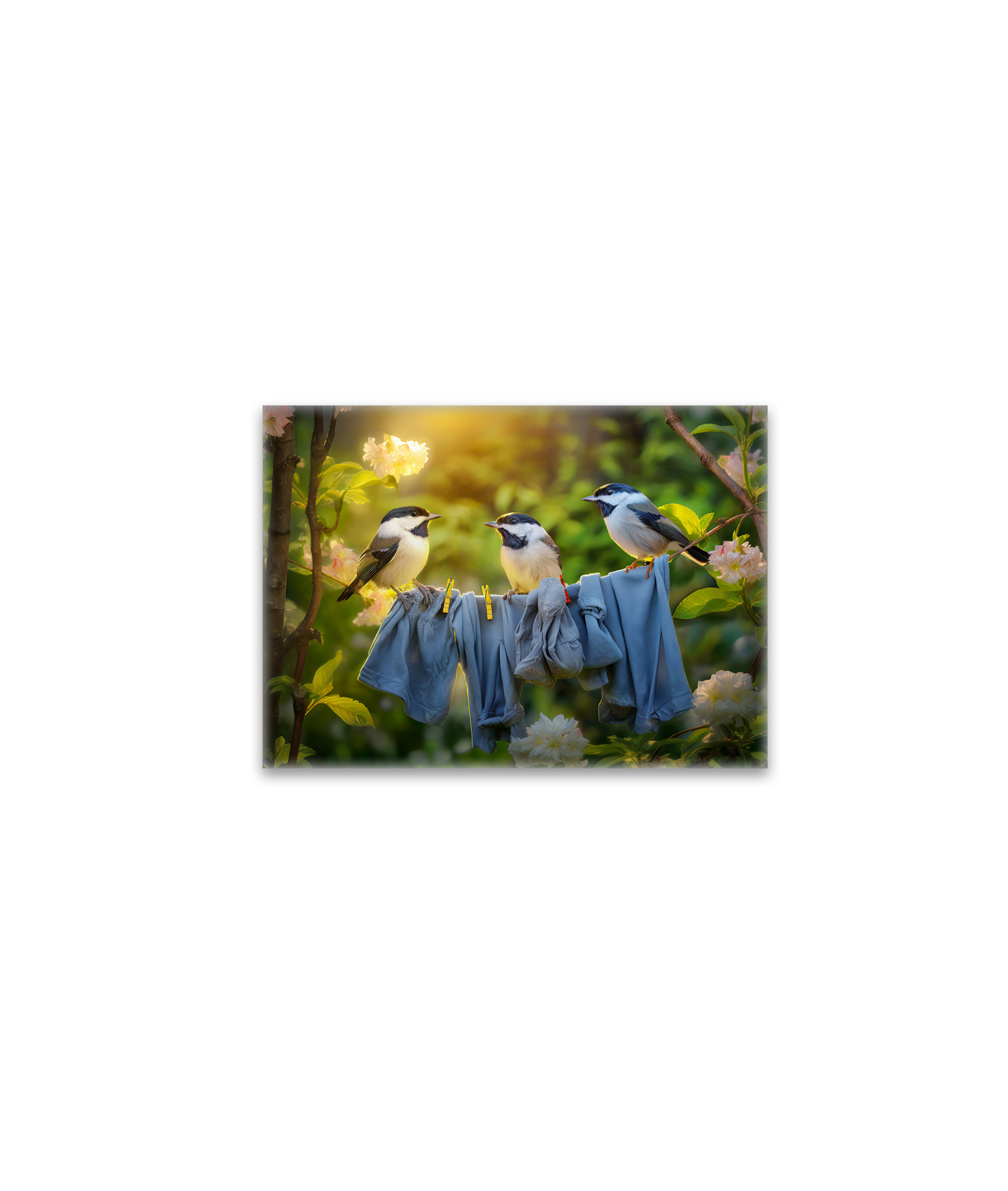 raxxa Glas-Magnet: Young bird great tits sitting in laundry line in garden.