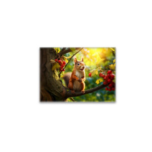 raxxa Glas-Magnet: curious squirrel perched on a branch, nibbling on a freshly fruits