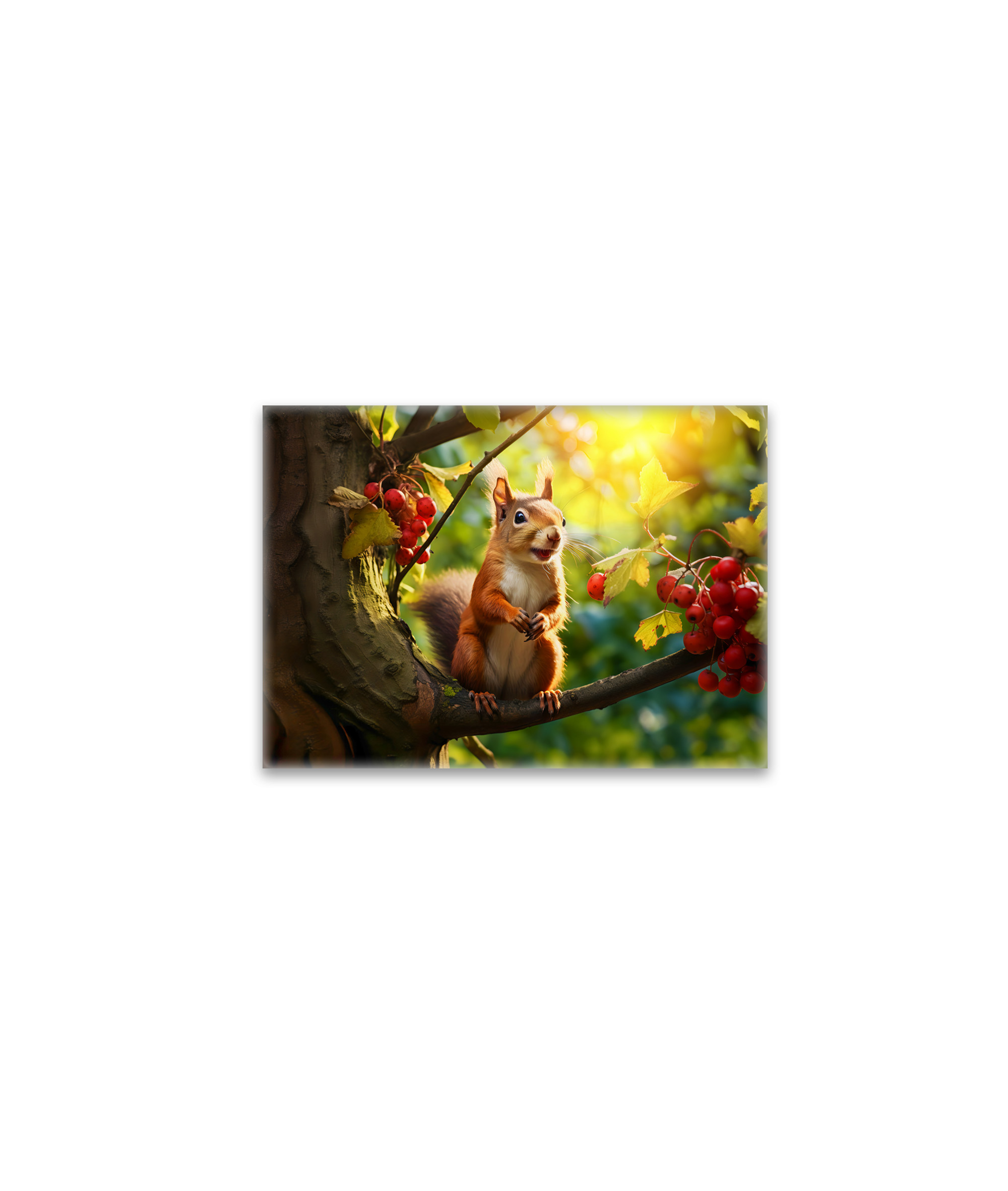 raxxa Glas-Magnet: curious squirrel perched on a branch, nibbling on a freshly fruits