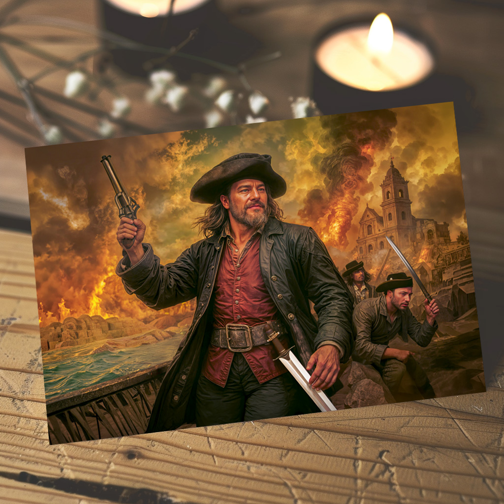 raxxa Postkarte: Henry Morgan Pirate Battle Portrait