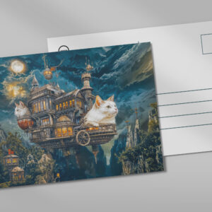 raxxa Postkarte: Flying castle cats Steampunk night