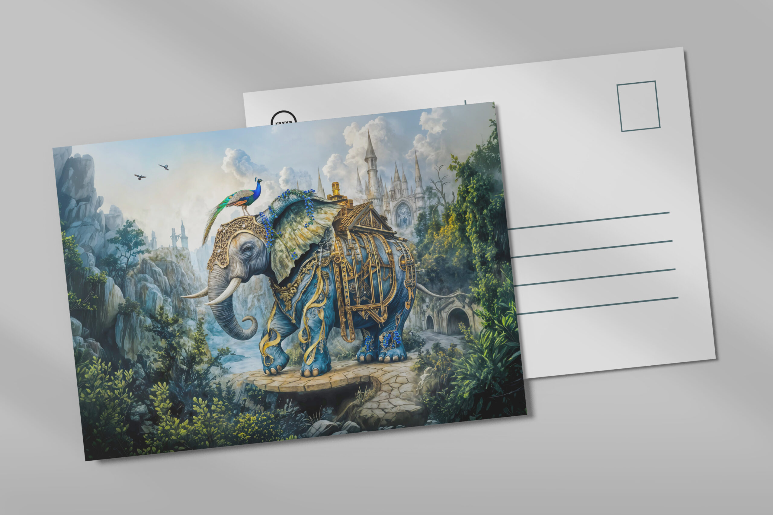 raxxa Postkarte: Steampunk floral elephant