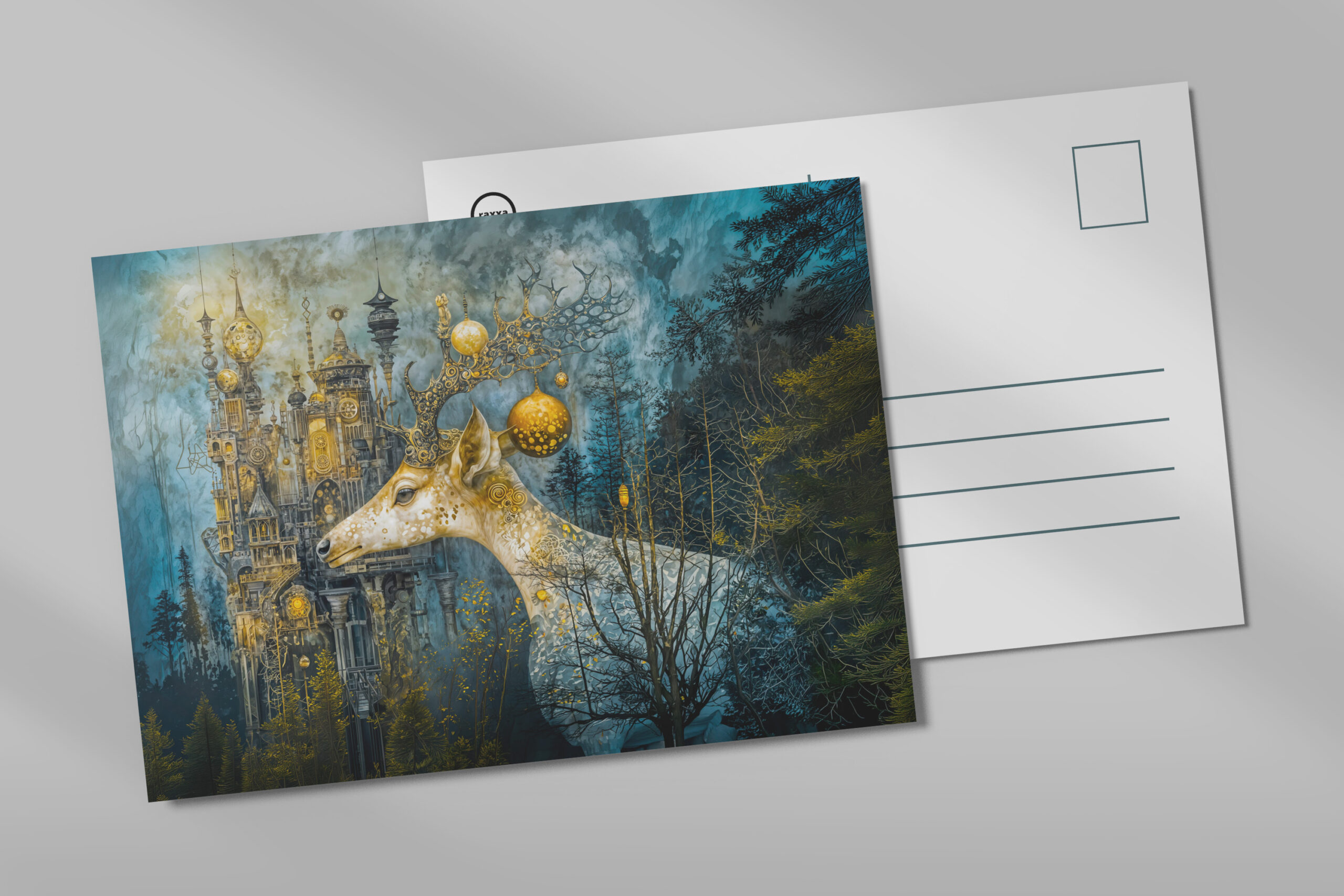 raxxa Postkarte: Flying castle cats Steampunk night