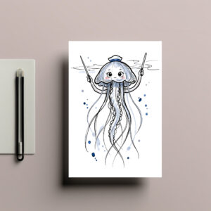 raxxa Postkarte: Jellyfish Conductor Leading Rhythm in Marine Ink Illustration
