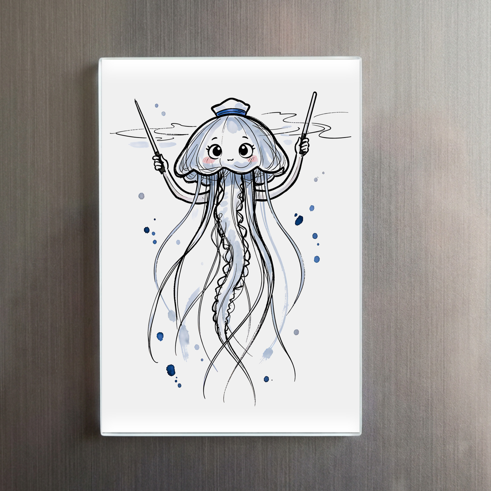 raxxa Glas-Magnet: Jellyfish Conductor Leading Rhythm in Marine Ink Illustration – Bild 2