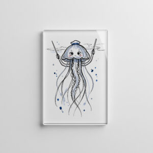 raxxa Glas-Magnet: Jellyfish Conductor Leading Rhythm in Marine Ink Illustration