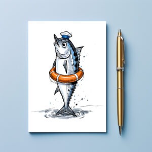 raxxa Postkarte: Herring with Lifebuoy in Marine Ink Illustration