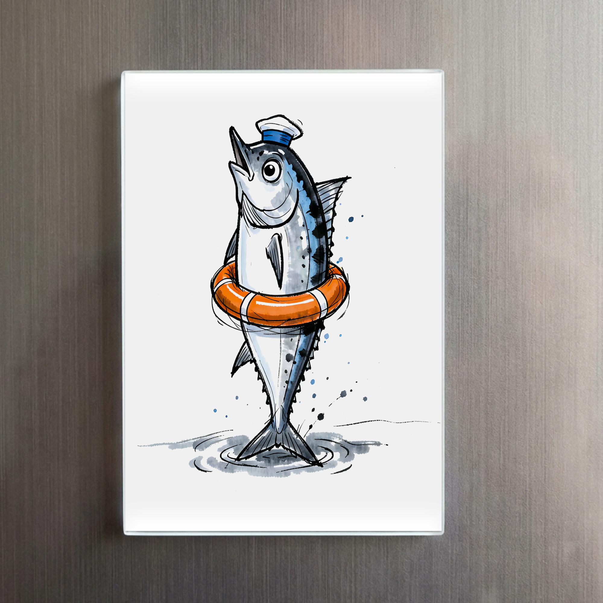 raxxa Glas-Magnet: Herring with Lifebuoy in Marine Ink Illustration – Image 2