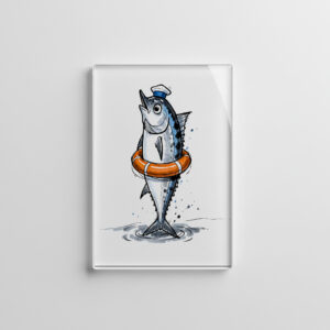 raxxa Glas-Magnet: Herring with Lifebuoy in Marine Ink Illustration