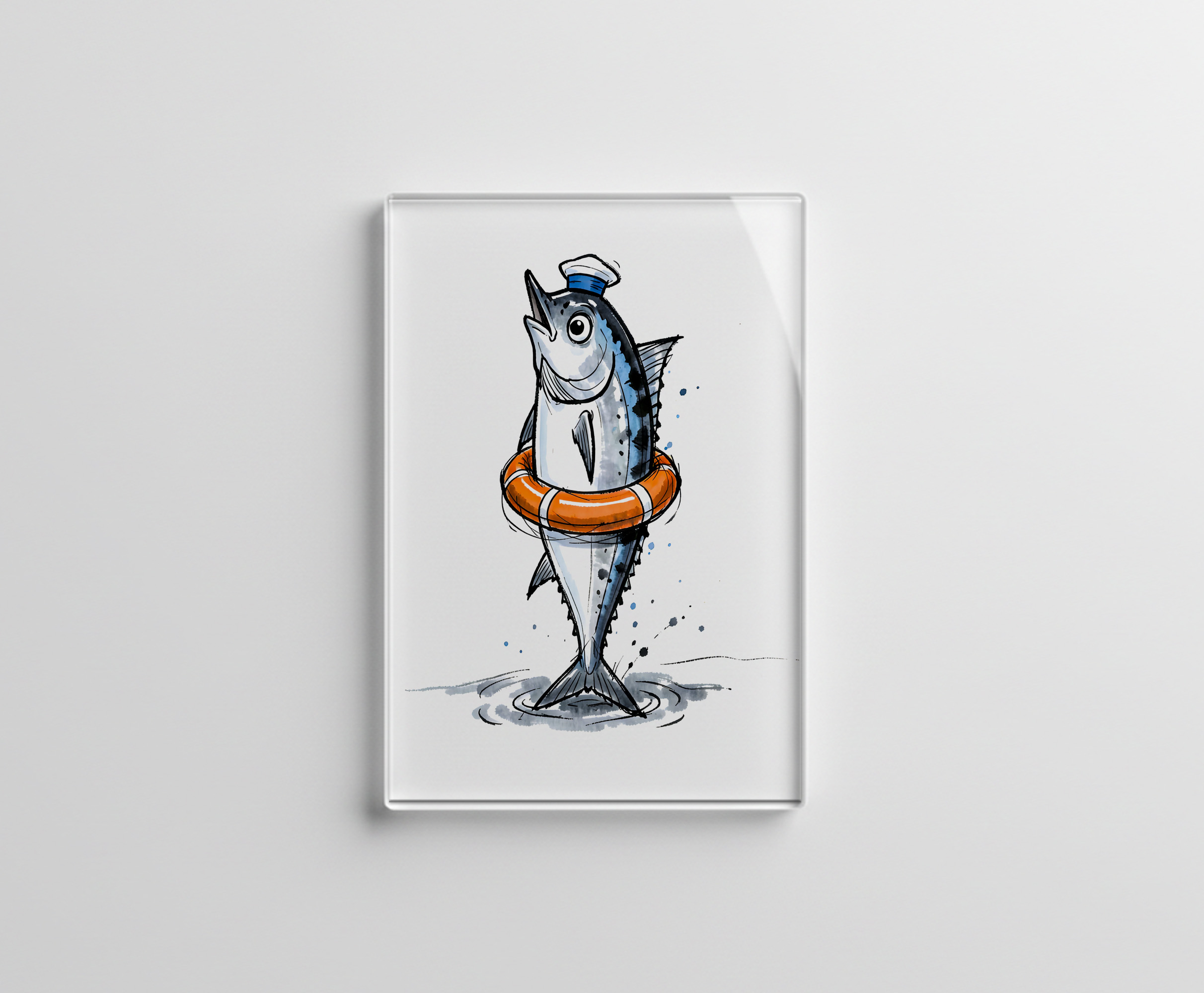 raxxa Glas-Magnet: Herring with Lifebuoy in Marine Ink Illustration