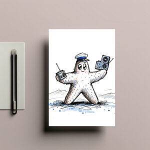 raxxa Postkarte: Starfish Grooving with Radios in Coastal Ink Illustration