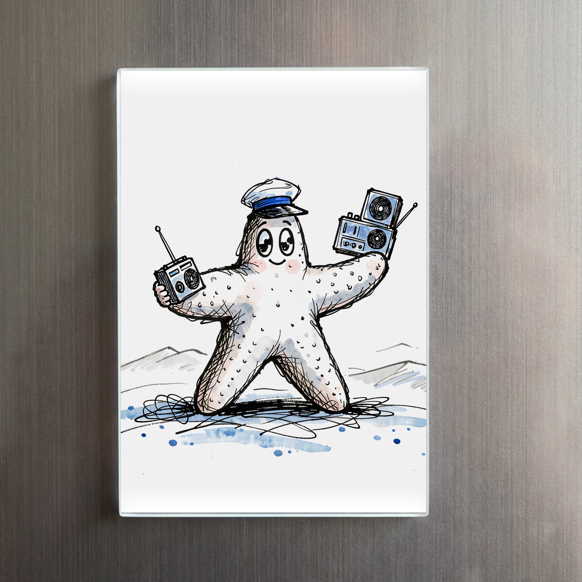 raxxa Glas-Magnet: Starfish Grooving with Radios in Coastal Ink Illustration – Image 2