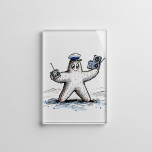 raxxa Glas-Magnet: Starfish Grooving with Radios in Coastal Ink Illustration