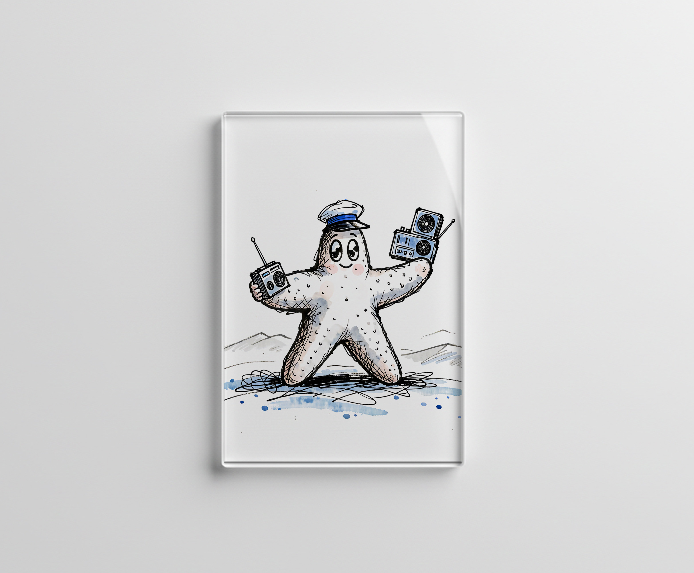raxxa Glas-Magnet: Starfish Grooving with Radios in Coastal Ink Illustration