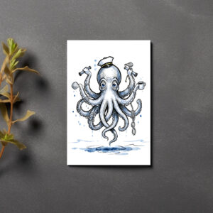 raxxa Postkarte: Octopus Juggling Anchors in Playful Marine Ink Illustration