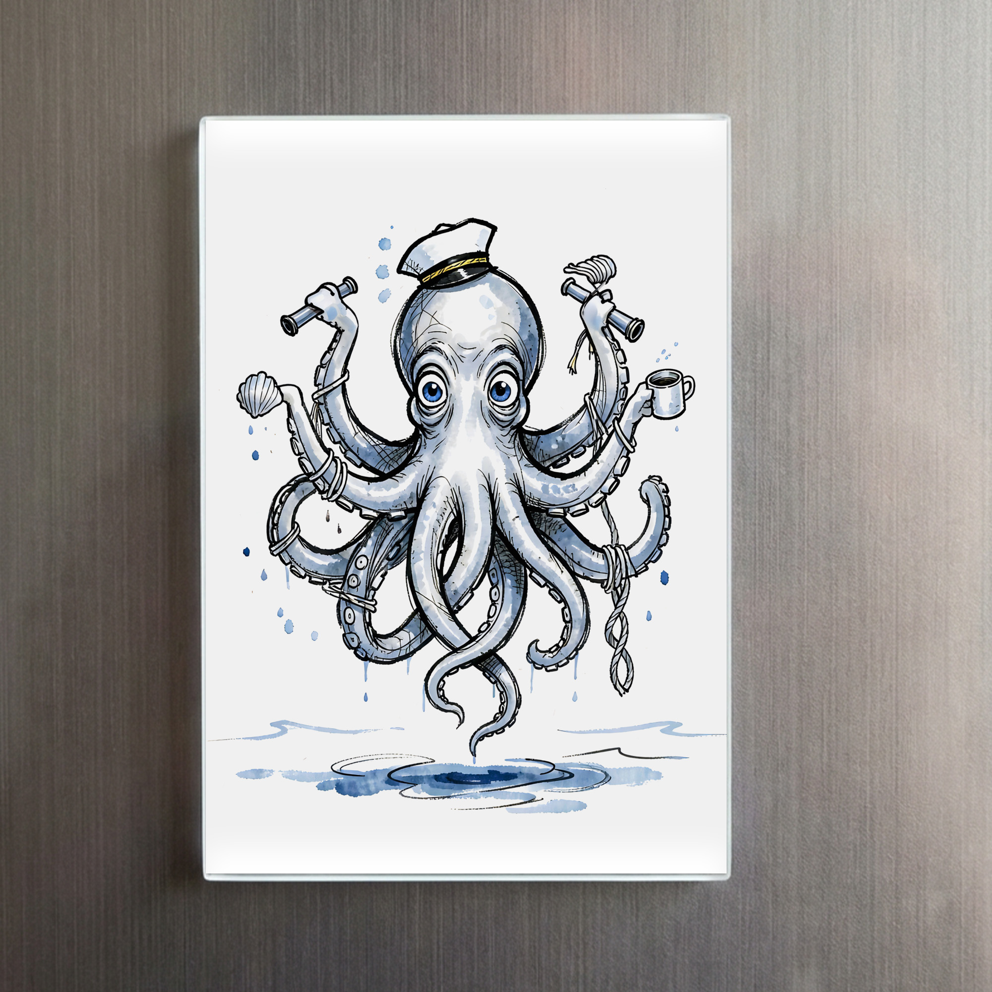raxxa Glas-Magnet: Octopus Juggling Anchors in Playful Marine Ink Illustration – Bild 2