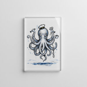 raxxa Glas-Magnet: Octopus Juggling Anchors in Playful Marine Ink Illustration