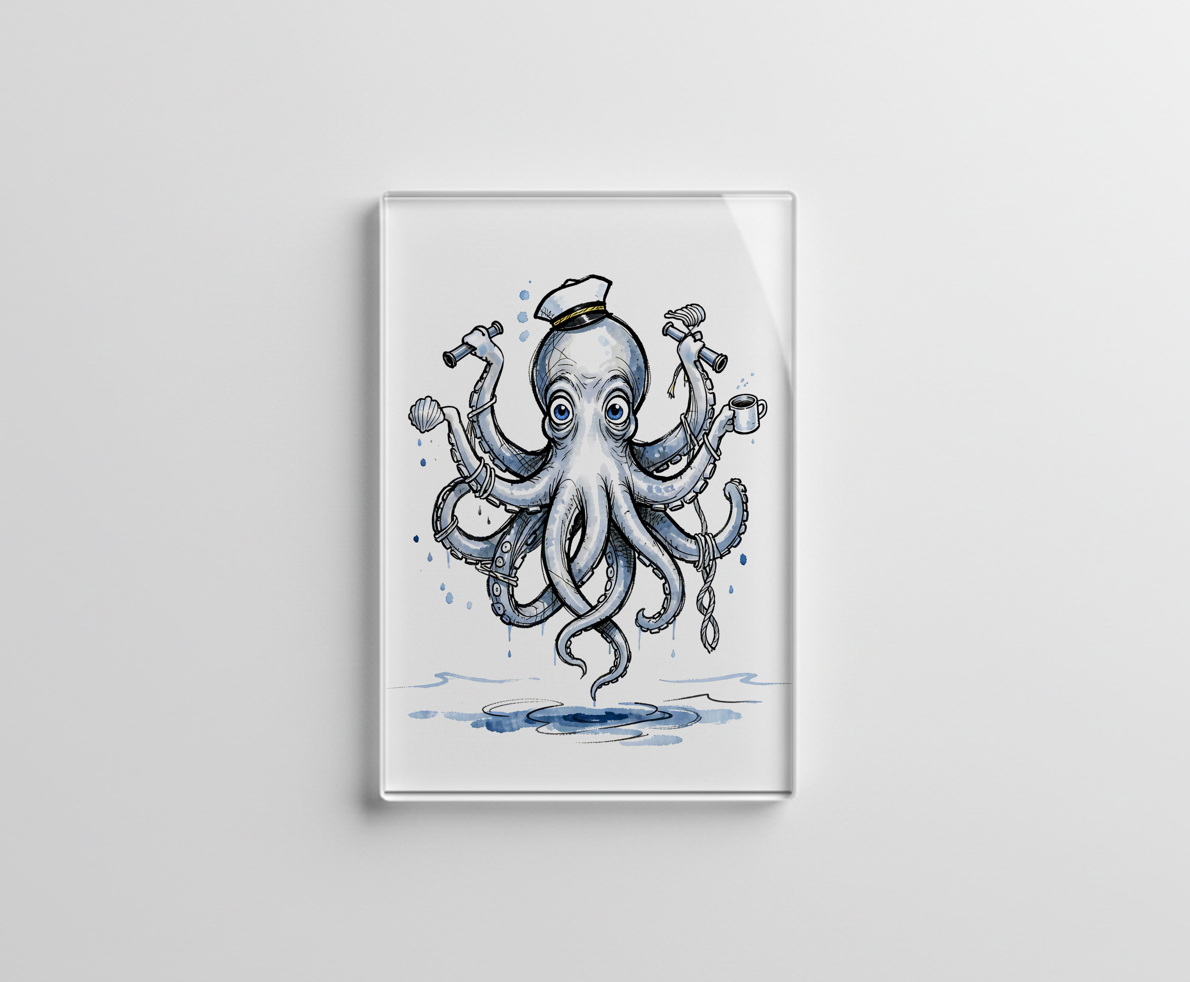 raxxa Glas-Magnet: Octopus Juggling Anchors in Playful Marine Ink Illustration