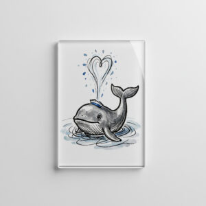 raxxa Glas-Magnet: Joyful Whale Spraying Heart Fountain Marine Ink Illustration