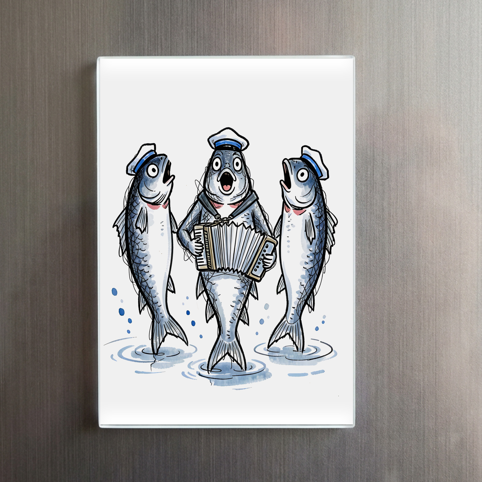 raxxa Glas-Magnet: Cod Leading Chanty Choir in Marine Ink Illustration – Bild 2