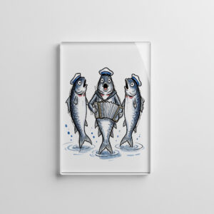 raxxa Glas-Magnet: Cod Leading Chanty Choir in Marine Ink Illustration