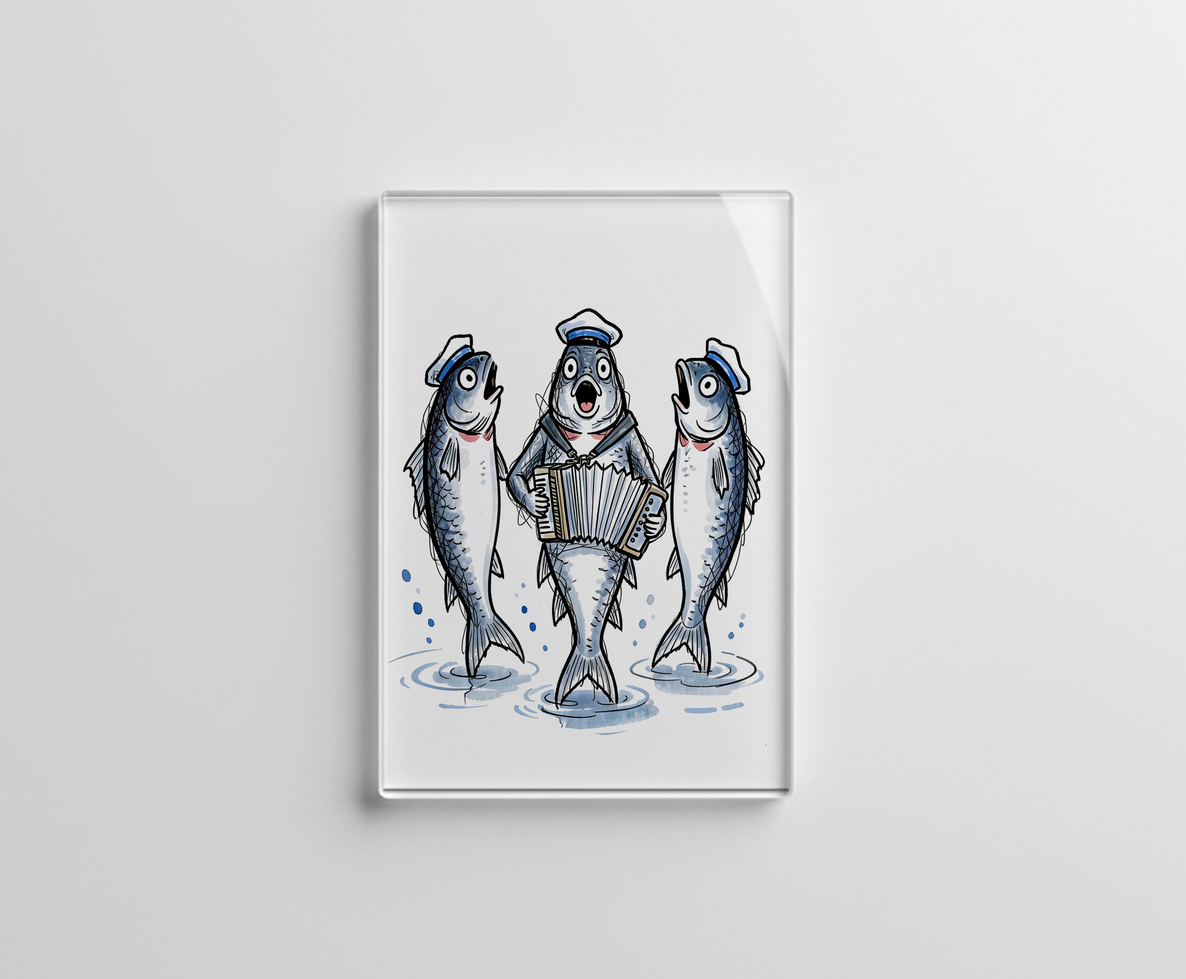 raxxa Glas-Magnet: Cod Leading Chanty Choir in Marine Ink Illustration