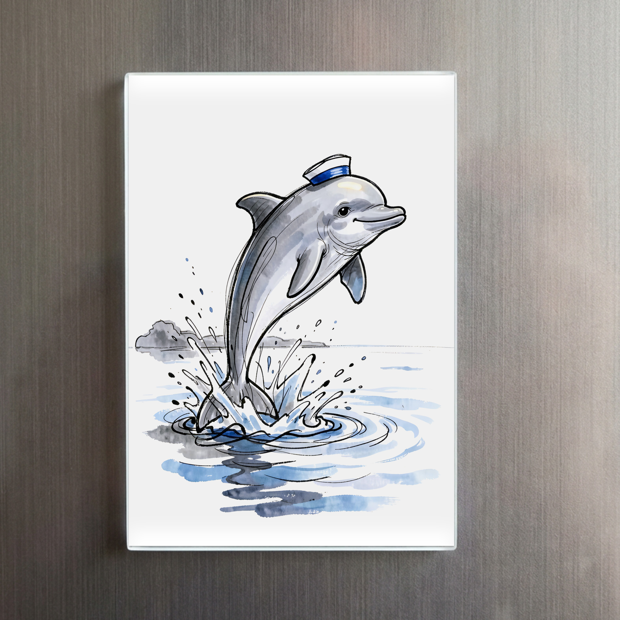 raxxa Glas-Magnet: Playful Dolphin Leaping High in Marine Ink Illustration - Imagen 2