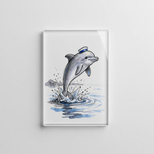 raxxa Glas-Magnet: Playful Dolphin Leaping High in Marine Ink Illustration