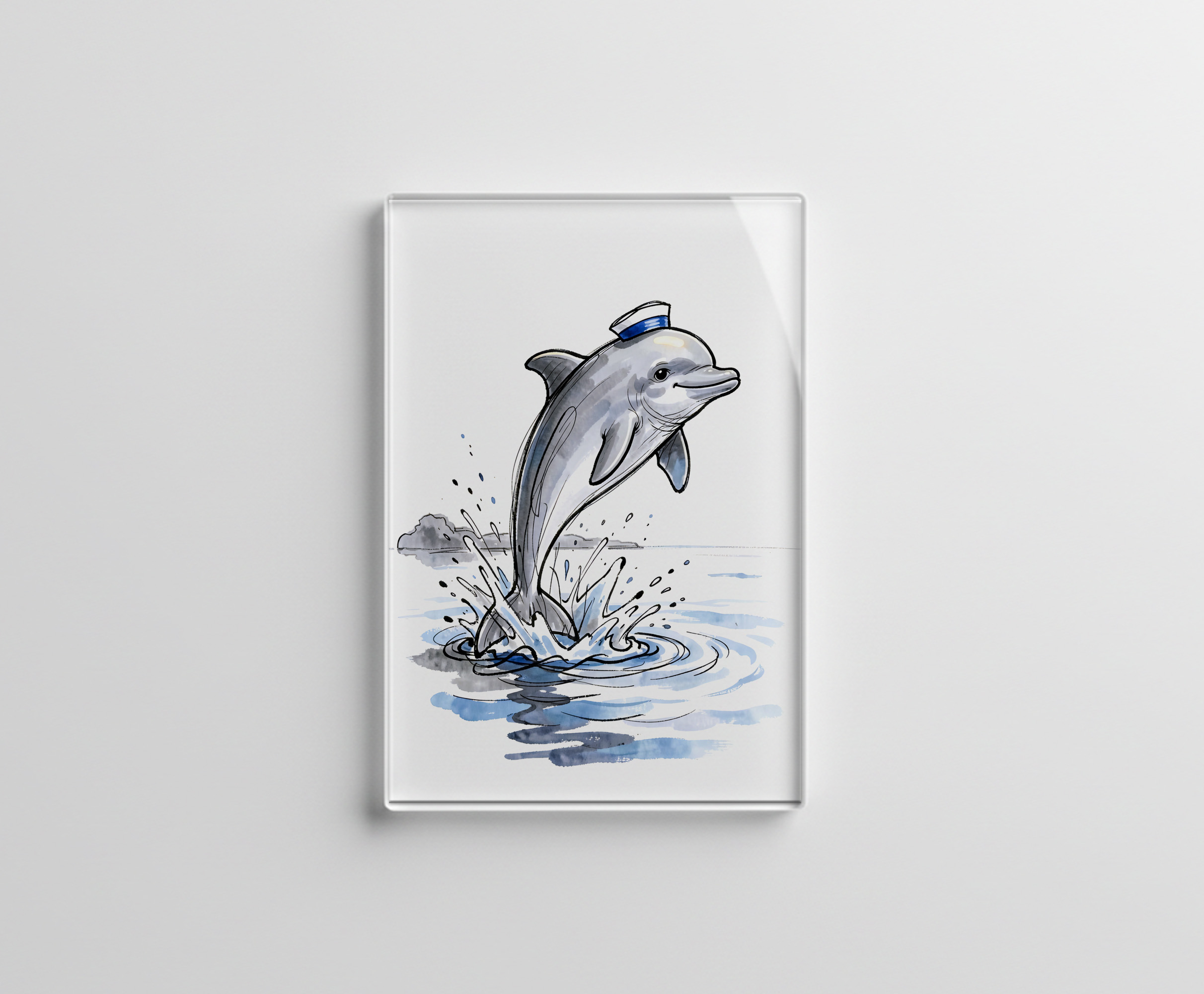 raxxa Glas-Magnet: Playful Dolphin Leaping High in Marine Ink Illustration