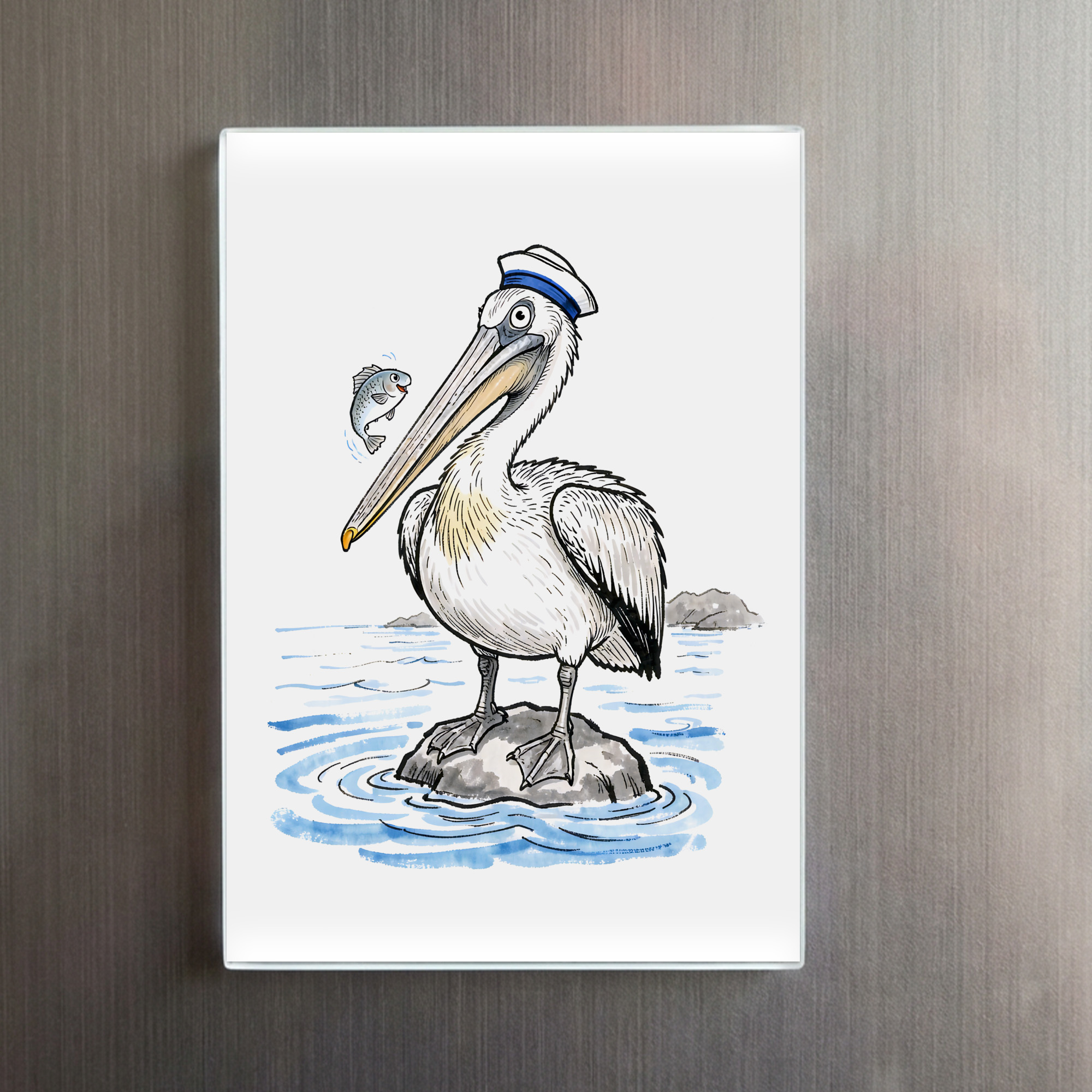 raxxa Glas-Magnet: Pelican Standing Proud on Rock Ink Illustration – Bild 2