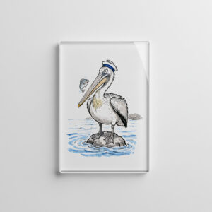 raxxa Glas-Magnet: Pelican Standing Proud on Rock Ink Illustration