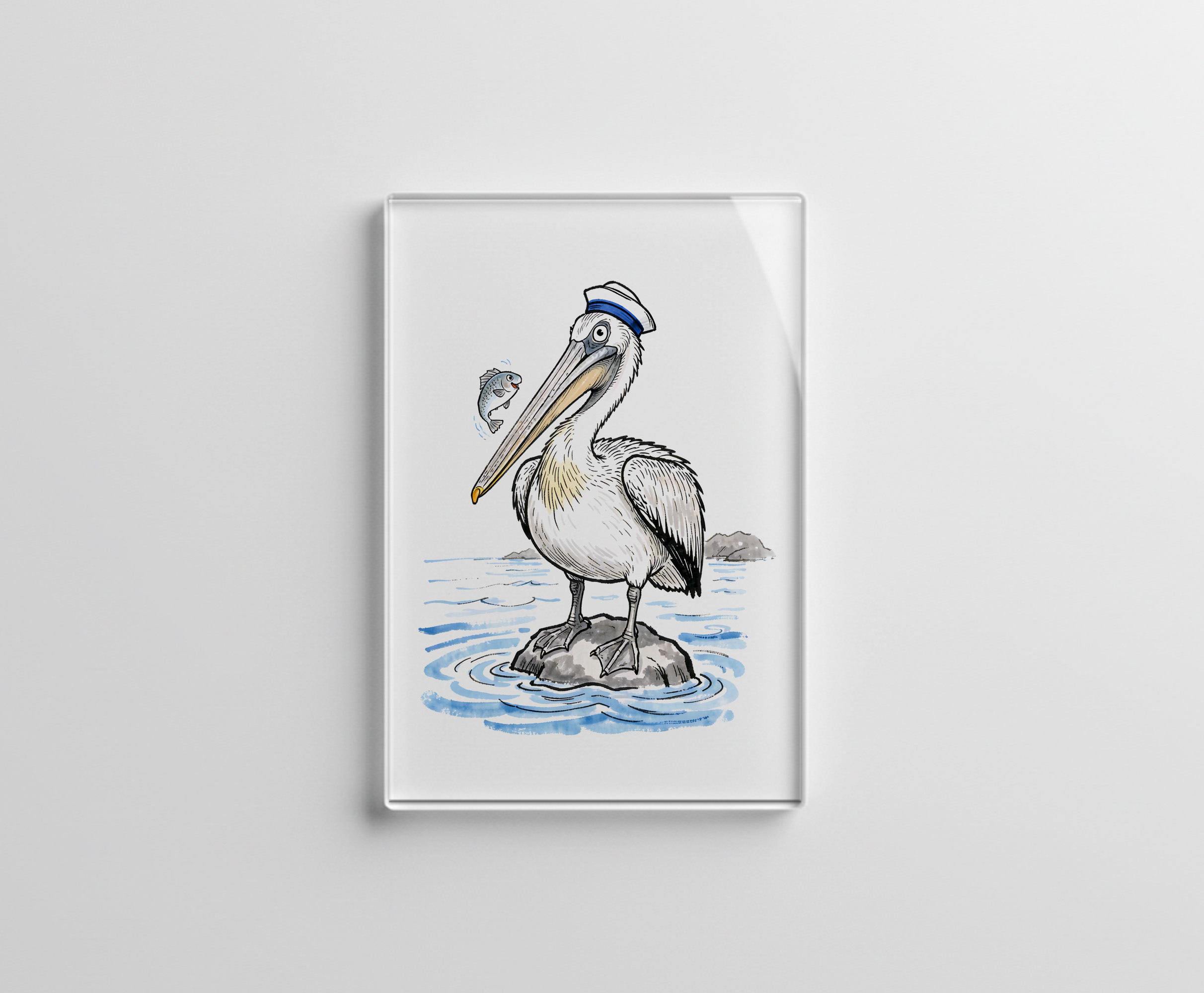 raxxa Glas-Magnet: Pelican Standing Proud on Rock Ink Illustration