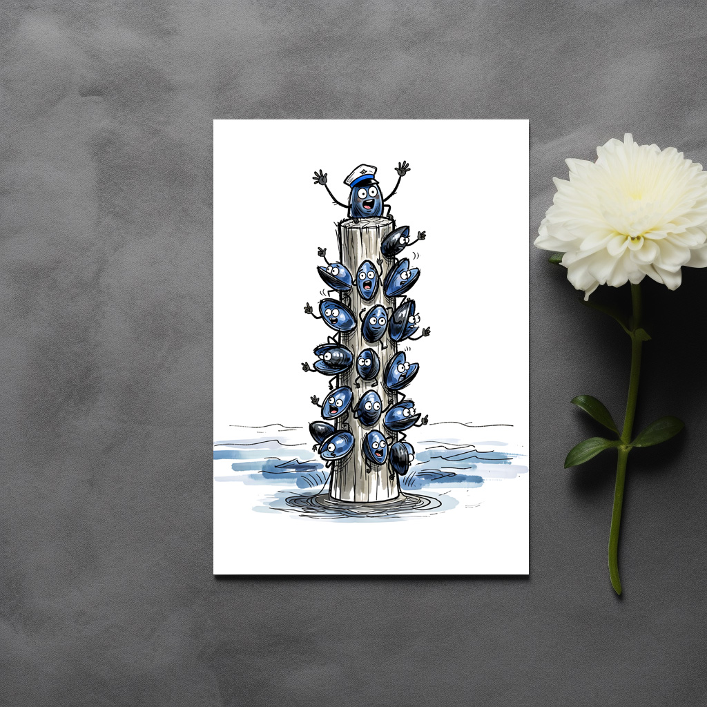 raxxa Postkarte: Chatty Mussel Gang Talking Together Marine Ink Illustration