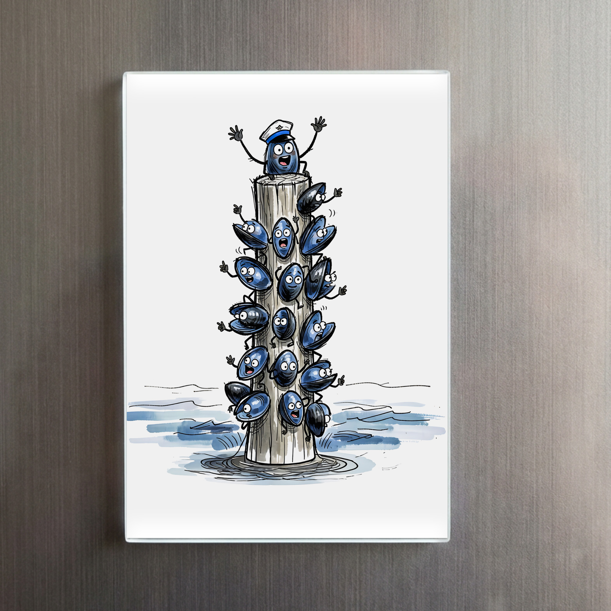 raxxa Glas-Magnet: Chatty Mussel Gang Talking Together Marine Ink Illustration – Image 2