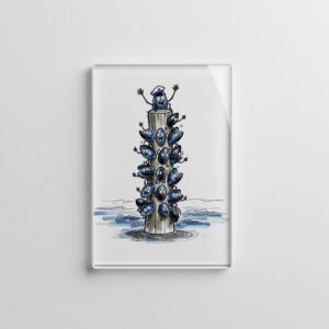 raxxa Glas-Magnet: Chatty Mussel Gang Talking Together Marine Ink Illustration