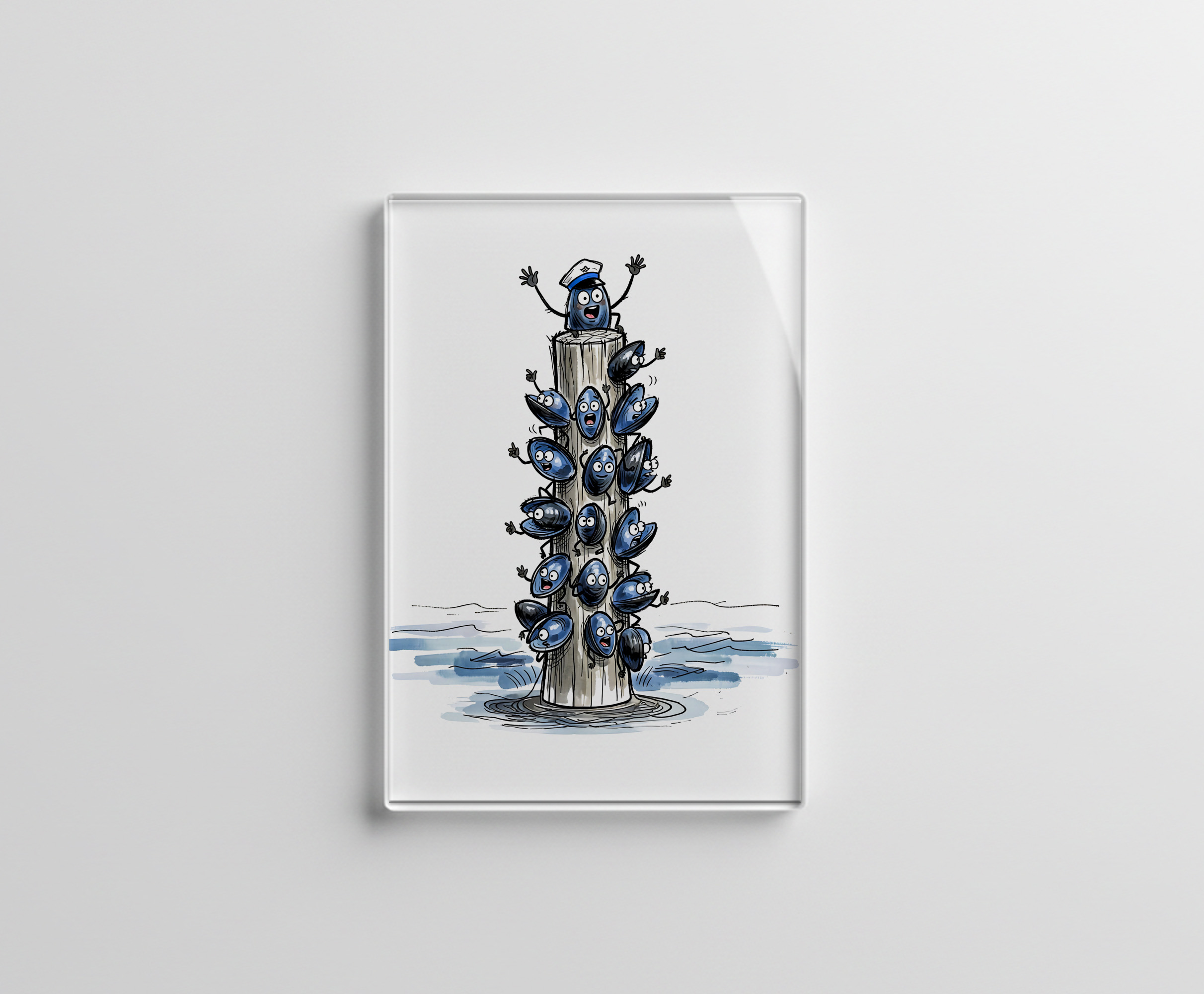 raxxa Glas-Magnet: Chatty Mussel Gang Talking Together Marine Ink Illustration