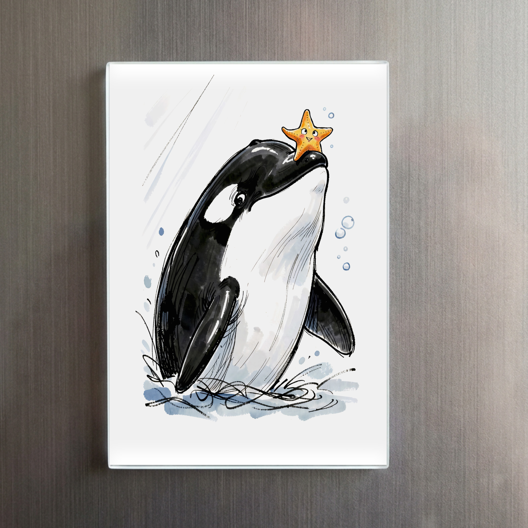 raxxa Glas-Magnet: Orca Balancing Starfish Playfully Marine Ink Illustration – Bild 2