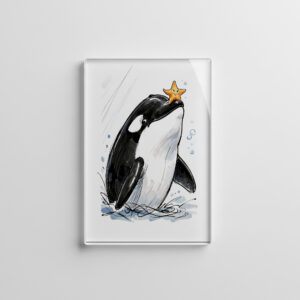 raxxa Glas-Magnet: Orca Balancing Starfish Playfully Marine Ink Illustration