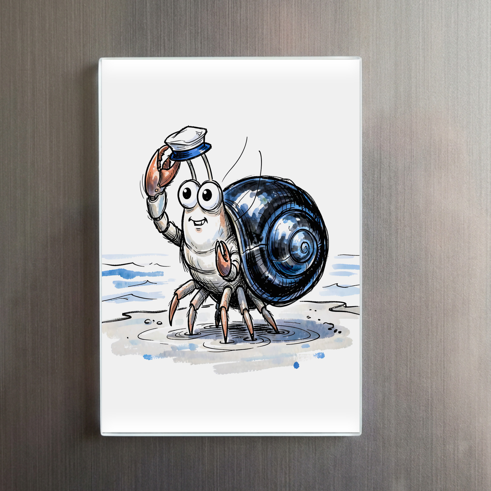 raxxa Glas-Magnet: Hermit Crab Waving Cheerfully in Marine Ink Illustration – Image 2