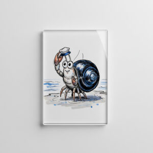 raxxa Glas-Magnet: Hermit Crab Waving Cheerfully in Marine Ink Illustration
