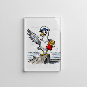 raxxa Glas-Magnet: Seagull Stealing French Fries Marine Ink Illustration