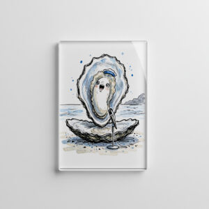 raxxa Glas-Magnet: Expressive Singing Oyster Performing in Marine Ink Illustration