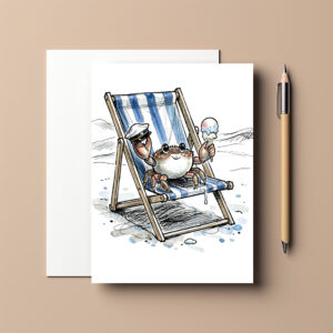 raxxa Postkarte: Relaxed Beach Crab Enjoying Ice Cream Ink Illustration
