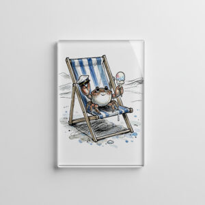 raxxa Glas-Magnet: Relaxed Beach Crab Enjoying Ice Cream Ink Illustration