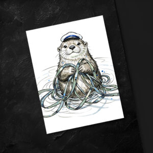 raxxa Postkarte: Sea Otter Holding Kelp in Marine Ink Illustration