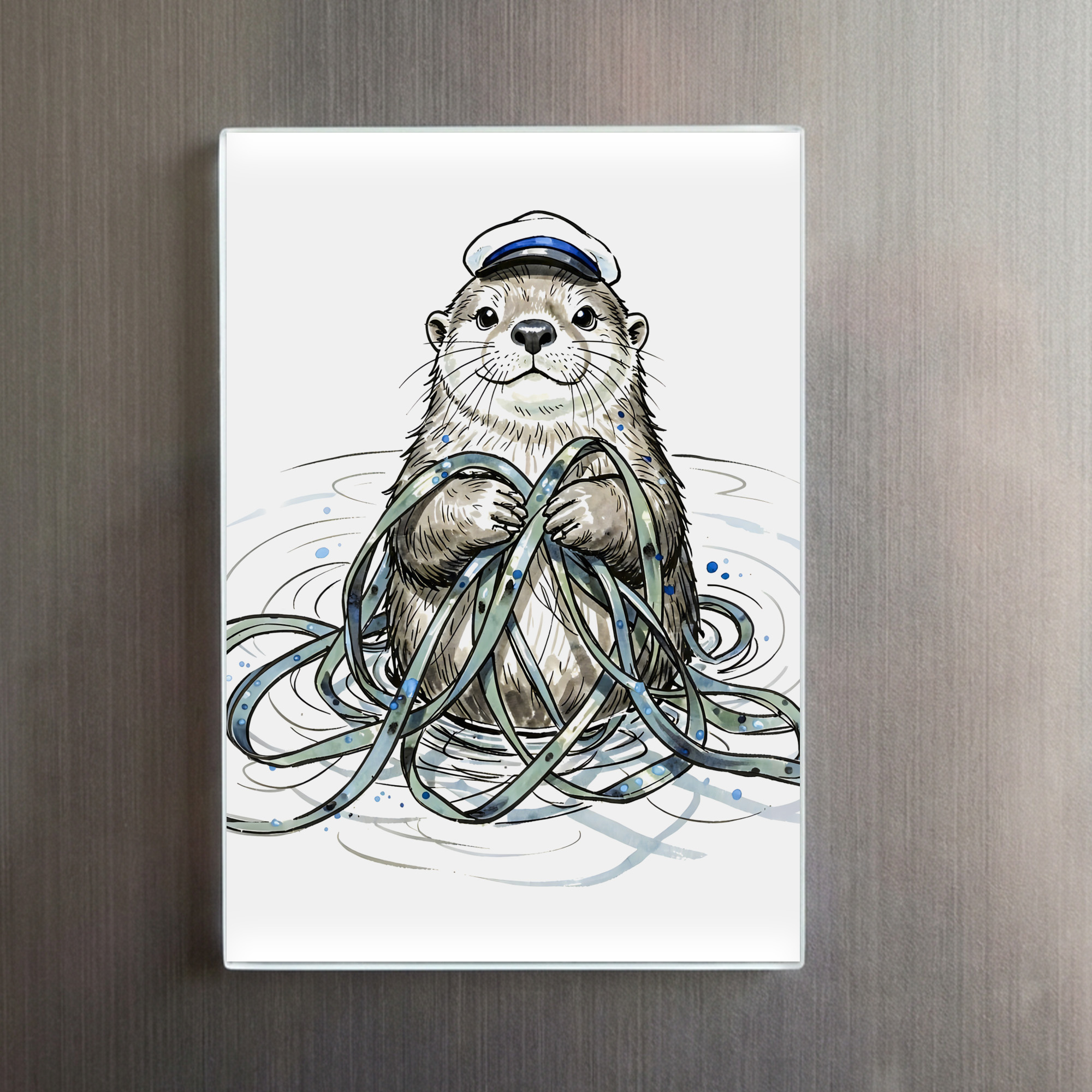 raxxa Glas-Magnet: Sea Otter Holding Kelp in Marine Ink Illustration – Bild 2