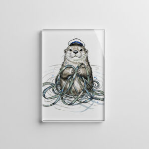 raxxa Glas-Magnet: Sea Otter Holding Kelp in Marine Ink Illustration