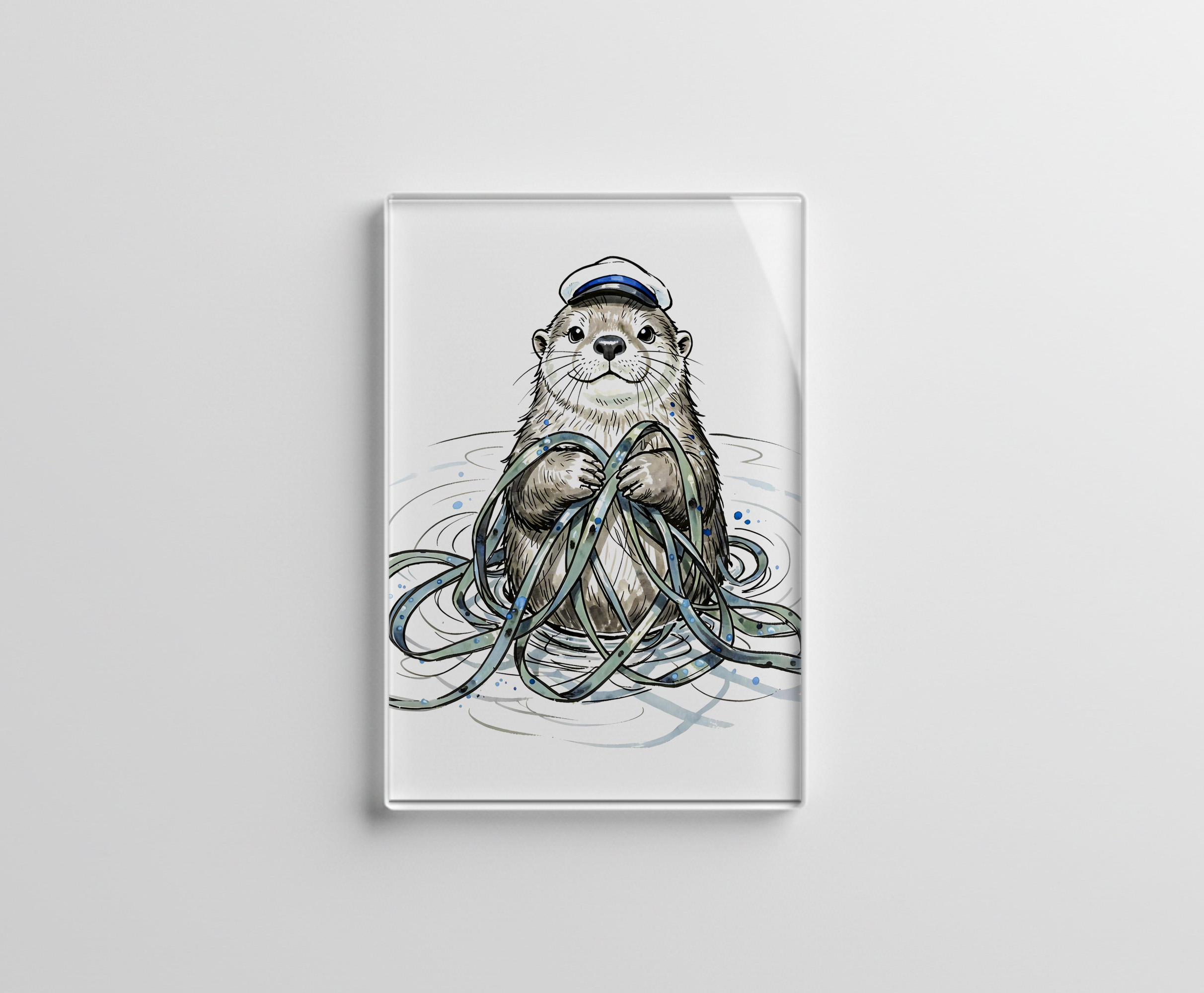 raxxa Glas-Magnet: Sea Otter Holding Kelp in Marine Ink Illustration