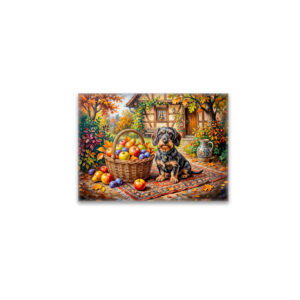 raxxa Glas-Magnet: Dachshund Sitting Beside Fruit Basket Autumn Farmhouse