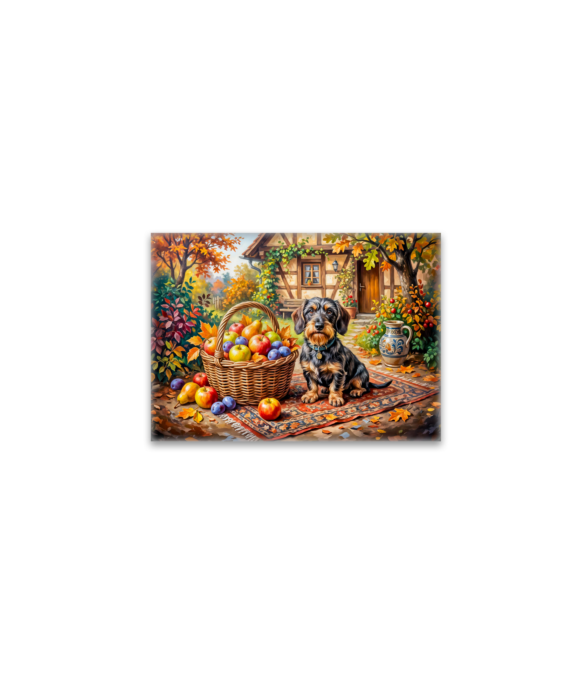 raxxa Glas-Magnet: Dachshund Sitting Beside Fruit Basket Autumn Farmhouse